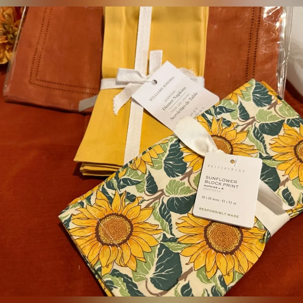 New Williams Sonoma Everyday Dinner Napkins Set, 100% Cotton, S/4, Yellow 20”